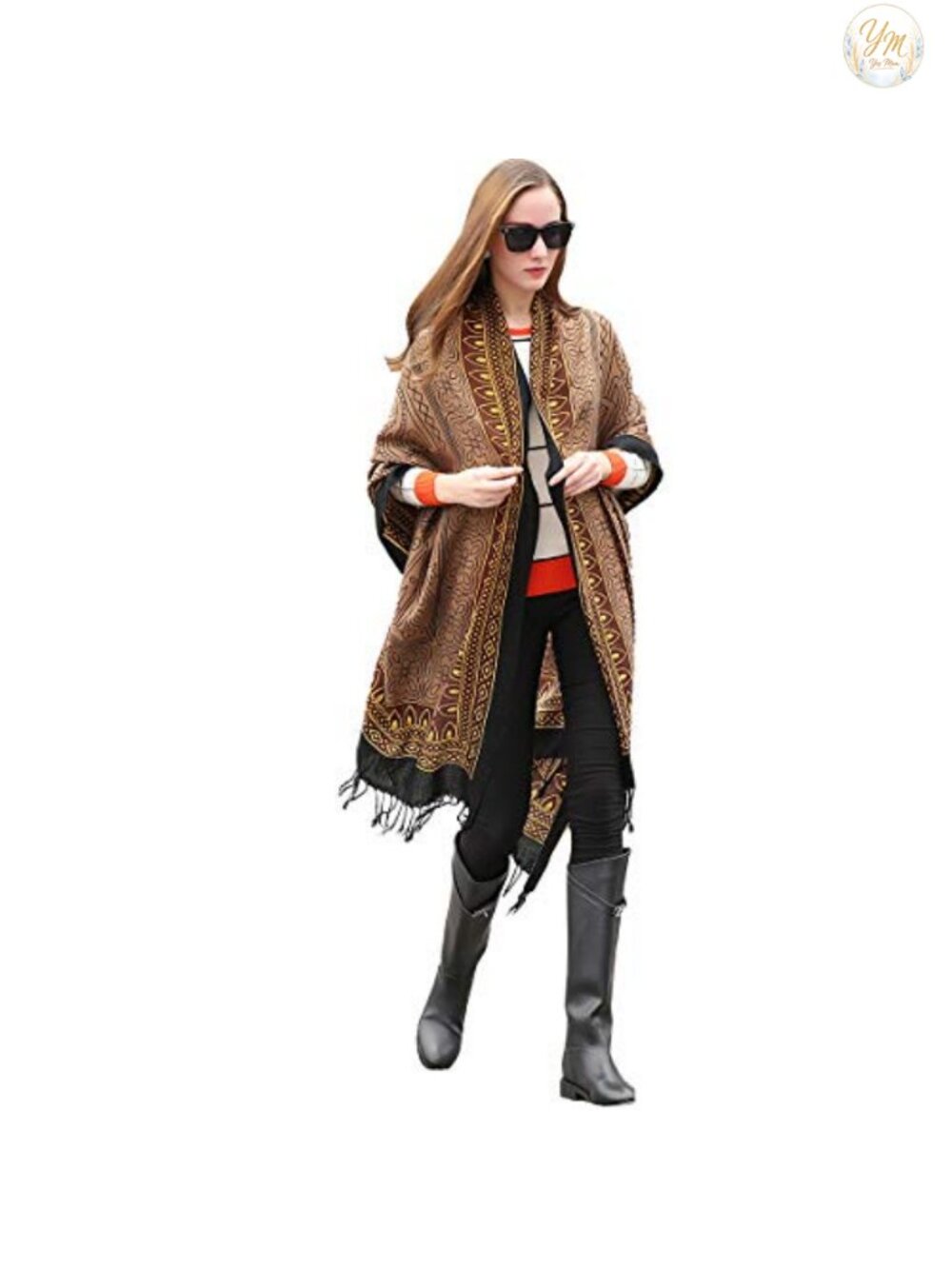 100% Merino Wool Pashmina Shawl Wrap for Women